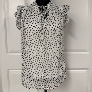 Notations Ruffle Sleeve Polka Dot Blouse
